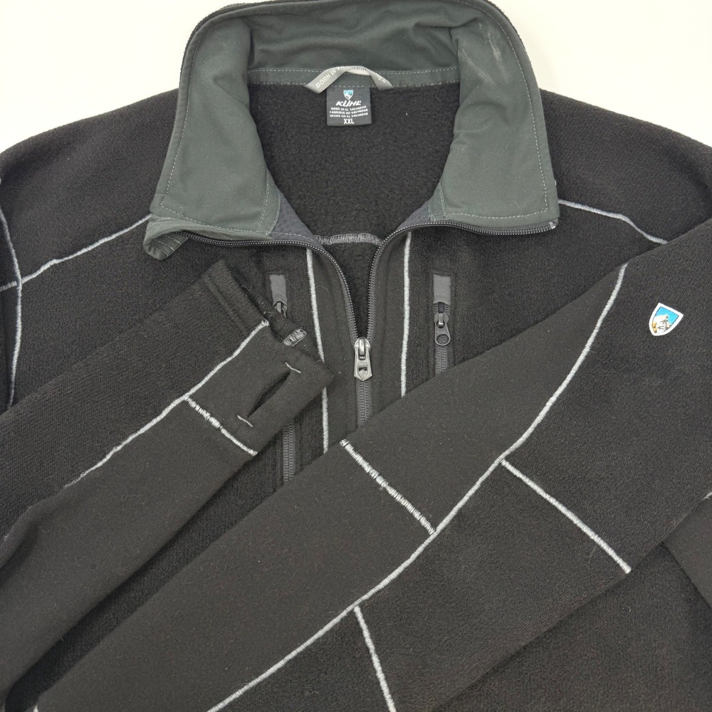 Kuhl Revel Full Zip Fleece Jacket Mens XXL Black Gray Contrast Stitch Thumbholes